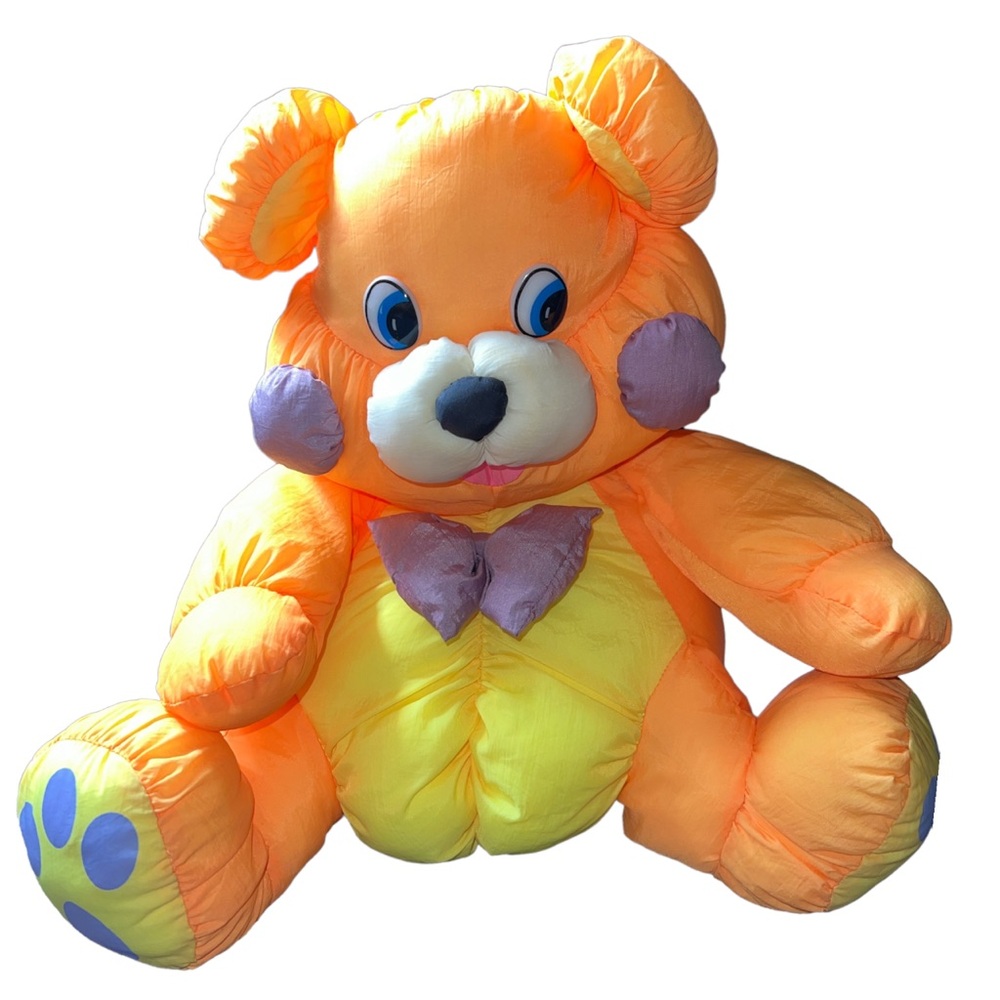 Vintage Tb Trading Puffy Nylon Parachute Orange Purple Bear 12”Stuffed Toy